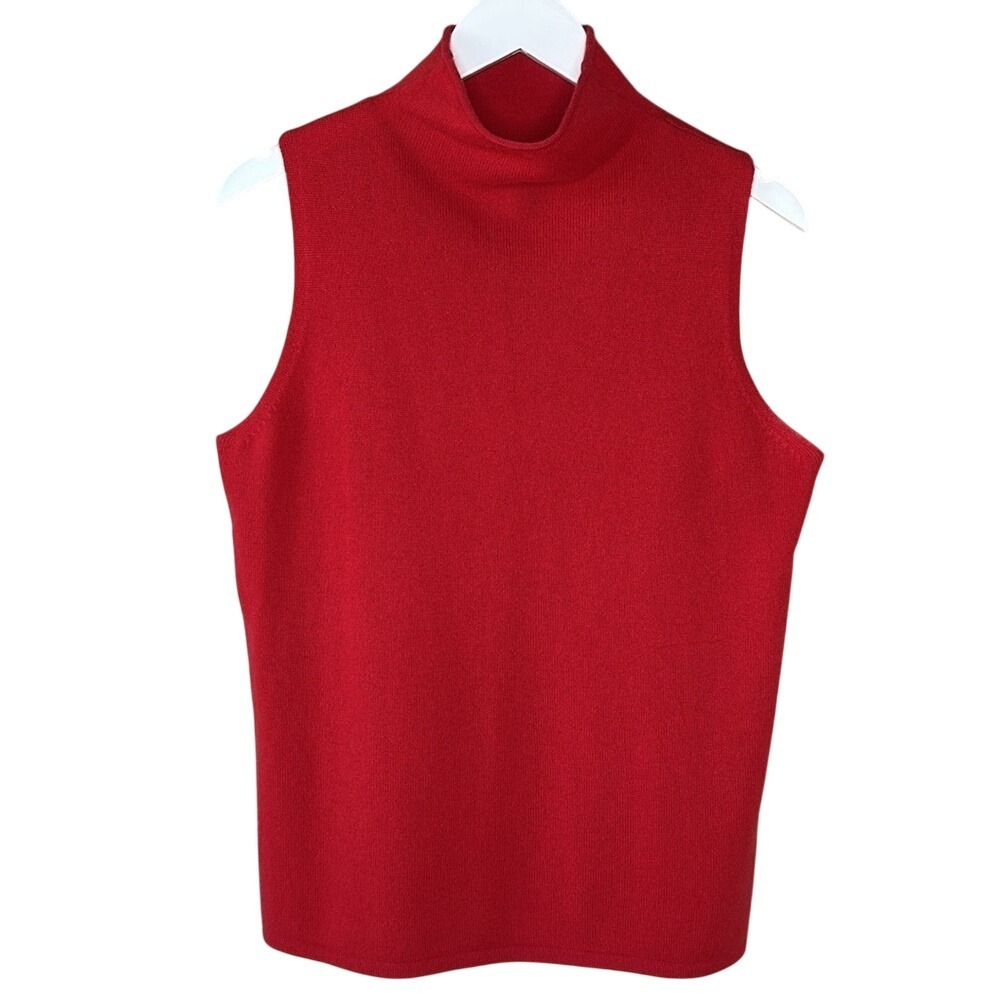 Chico's Black Label 100% Cashmere Mock Neck Sweater Sleeveless Red Size Medium